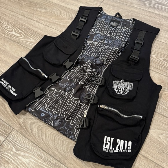 Wobble Factory Tactical Utility Vest Black Techwear Rave Streetwear Size M - Picture 2 of 4